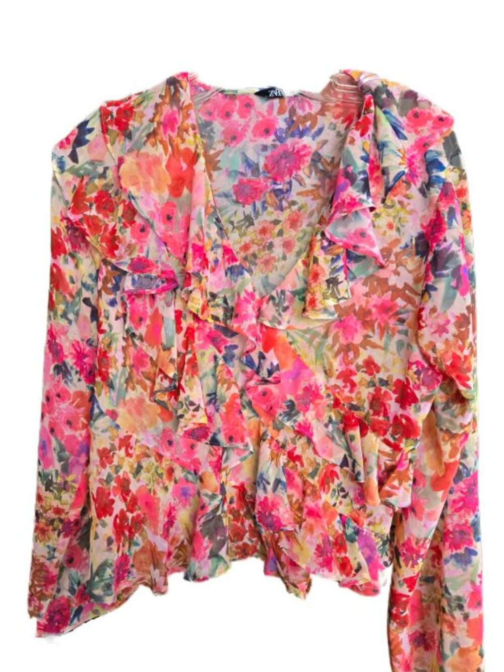 Zara Floral Blouse with Asymmetric Ruffles